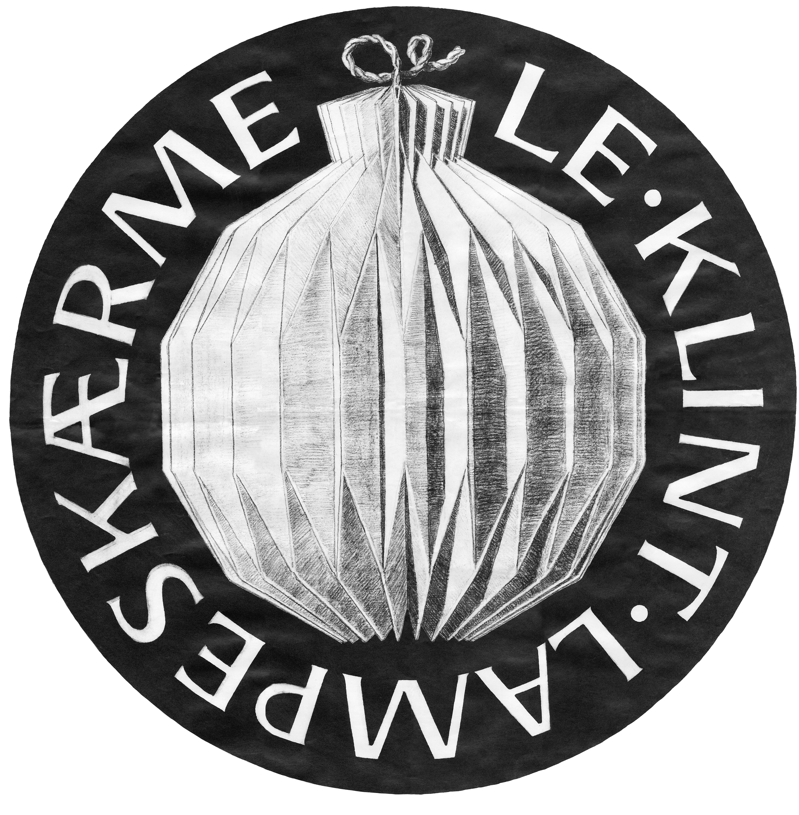 Sort/hvid rundt logo af design lampe med teksten Le Klint lampeskærme