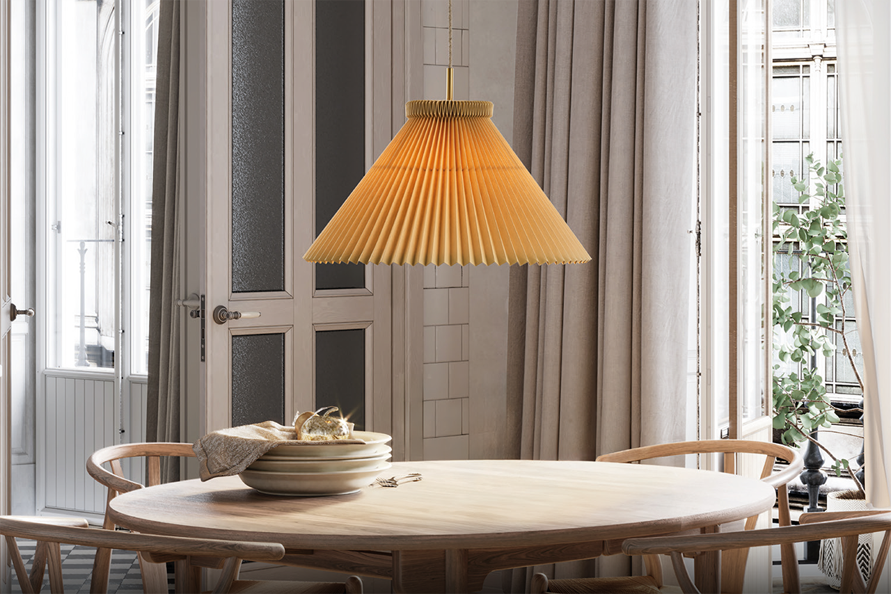 Leklint1 Pendant 30Cm Buttermilk Paper Brass Hangup Lifestyle